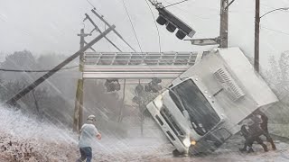 Crazy Storm Poly hit the Netherlands Heavy wind uprooted trees and overturned cars in Amsterdam [upl. by Wittie]