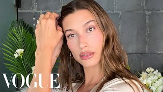 Hailey Biebers Date Night Skin Care amp Makeup Routine  Beauty Secrets  Vogue [upl. by Ynnal]