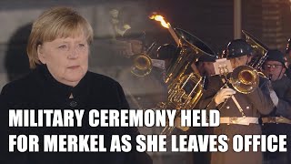 German held ceremony for Angela Merkel saying thanks and farewell to her 16year in office [upl. by Nelaf]