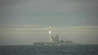 Russian Navy Admiral Gorshkov frigate fires Zircon antiship hypersonic cruise missile Barents sea [upl. by Ggerc]