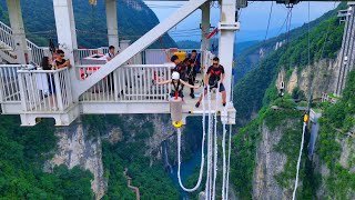 Zhangjiajie Grand Canyon Glass Bridge 260meterhigh bungee jumping process【Curious China】 [upl. by Eivla]