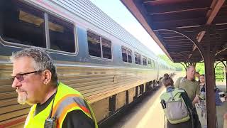 Amtrak Pennsylvanian arriving into Greensburg station P42DC 130  Phase II heritage unit [upl. by Nehr]