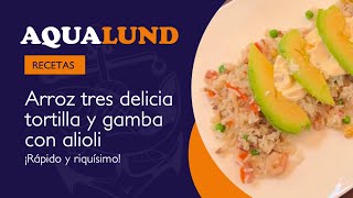 ¡RECETA FÁCIL Y RIQUÍSIMA Arroz tres delicia y gamba con alioli ✨🍚🥑 Sorprende a tus invitados 😏 [upl. by Elleral]