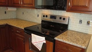 How to install a Glass tile kitchen backsplash Parts 1 amp 2 [upl. by Enahc]