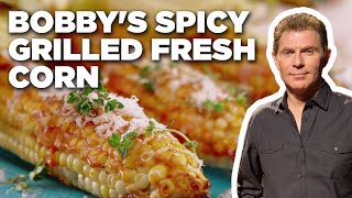 Bobby Flays Spicy Grilled Fresh Corn  Bobby Flays Barbecue Addiction  Food Network [upl. by Llaccm297]