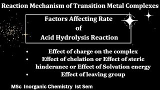 Factors Affecting Rate of Acid Hydrolysis MSc Chem 1st sem Inorganic Chemistry chemlogics [upl. by Aniroz]