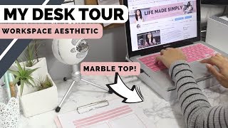 DIY Marble Desktop and Updated Desk Tour  Workspace Aesthetic [upl. by Zobkiw]