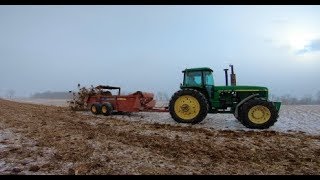 3 John Deere Tractors Hauling Manure near West Alexandria Ohio [upl. by Ahsi]