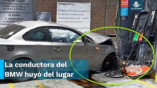 Mujer choca auto de lujo contra la bomba de una gasolinera en Puebla [upl. by Balbinder411]