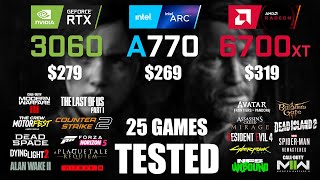 RTX 3060 12GB vs ARC A770 16GB vs RX 6700XT 12GB  R9  7950X3D  1080p  25 Games Tested [upl. by Pirali713]