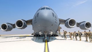 C17 Globemaster III Aircraft depart for Afghanistan Evacuation US Air Force [upl. by Eeram632]