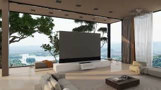 Hidden tv cabinet with ALR retractable projector screen72120inch Laser TV home movie floor screen [upl. by Annahsohs835]