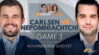 Carlsen  Nepomniachtchi  Game 3  World Chess Championship  Howell Houska Snare [upl. by Asiela]