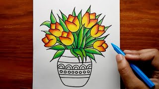 Flower Pot Drawing  Fuldani Drawing  How to Draw Flower Vase Step by Step  Creativity Studio [upl. by Acissey]