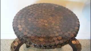 DIY HOW TO MAKE a penny side table tutorial and cover with Epoxy [upl. by Mauldon]