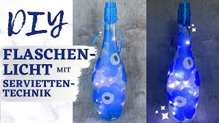 ✨ DIY – Weinflasche mit Lichterkette und Serviettentechnik basteln  WINTERDEKO mit Stil [upl. by Acinemod]