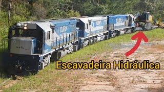 TREM Trilheiro triplex de locomotivas G22 mais escavadeira hidráulica descarga de trilheiro parte 1 [upl. by Gilly132]