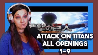 Lauren Reacts All Attack on Titan Openings 19 Way more varied than I thought [upl. by Llydnek]