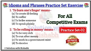 Most Important Idioms and Phrases  Idioms and Phrases for all competitive exams  Practice Set02 [upl. by Sirtimid]