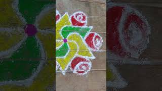 Rose kolam rice flour colourful pullikolam [upl. by Akimat]