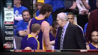 Phil Jackson Slaps Pau GasolFor Being Soft As The Lakers Fall Behind 30 To The Mavericks 562011 [upl. by Nonez61]