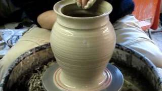 Making a clay pottery storage jar with lid on a potters wheel demo ingleton pottery how to [upl. by Kelsy430]