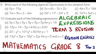 Mathematics Grade 8 Algebraic Expressions Revision 2 Term 3 mathszoneafricanmotives mathswithadmirelightone [upl. by Reinhard]