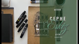 CEPHE ESKİZ ÇALIŞMASI How to Draw an Architectural Facade Using pen and ink techniques [upl. by Eibbob]