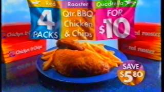 Red Rooster Quadrella 4pks ¼ Chicken and Chips for 10  1999 Australian TV Commercial [upl. by Even]