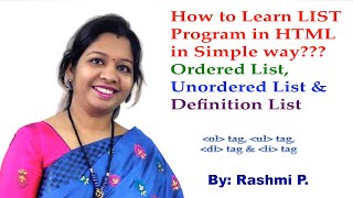 List tag in HTML  Lecture 07  Ordered Unordered amp Definition List with Program and Output [upl. by Groos]