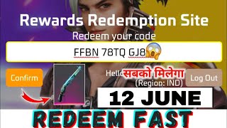 FREE FIRE REDEEM CODE TODAY JUNE 12  FF REWARDS REDEEM CODE  FF REDEEM CODE TODAY 12 JUNE [upl. by Amsaj]