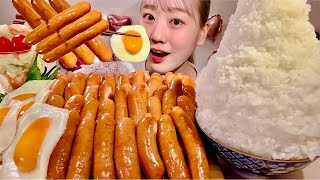 ASMR Sausage 1kg and Fried Egg【Mukbang Eating Sounds】【English subtitles】 [upl. by Haidadej]