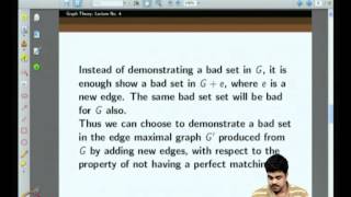 Mod01 Lec04 Tuttes theorem on existence of a perfect matching [upl. by Attelra]