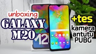 Samsung Galaxy M20 unboxing Indonesia  tes kamera AnTuTu dan PUBG [upl. by Dionne360]