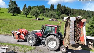 Heu mähen 🇨🇭 mit Mähkombination Kuhn mit Eigenbaufahrwerk im Höllfeld [upl. by Loeb104]