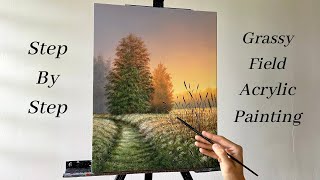 How to PAINT Grass Field Landscape  ACRYLIC PAINTING [upl. by Ignatzia465]