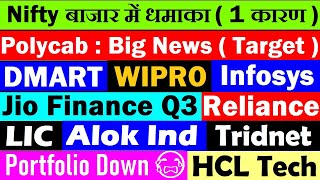 Polycab Target😱🔴 Wipro🔴 Infosys🔴 DMART🔴 Jio Finance Q3🔴 LIC🔴Trident🔴Alok Industries🔴Reliance🔴Nifty [upl. by Junna586]