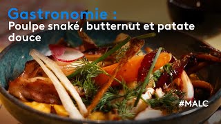 Gastronomie  poulpe snaké butternut et patate douce [upl. by Ennovahc]