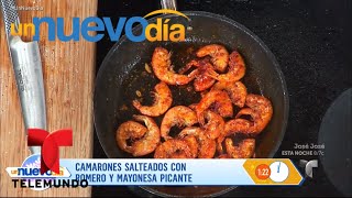 Recetas de cocina Camarones Salteados con Romero  Un Nuevo Día  Telemundo [upl. by Yentuoc]