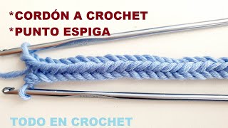 CORDÓN a Crochet  tejido paso a paso  punto espiga a crochet  todo en crochet [upl. by Tennes]