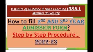 IDOL  2nd amp 3rd Year  Online admission form procedure  Mumbai University  step by step 202324 [upl. by Joel]