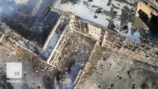 Drone footage shows devastation at Donetsk airport  Mashable [upl. by Nytsua]