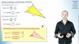 Tangens  hoeken berekenen in rechthoekige driehoeken  WiskundeAcademie [upl. by Ikcin]