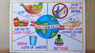 World Health Day Poster Drawing easy April7  How to draw World Health Day drawing Eat healthy [upl. by Evanthe]