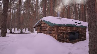 Dugout building AutumnWinter warm shelter in the woods start to finish [upl. by Annail330]