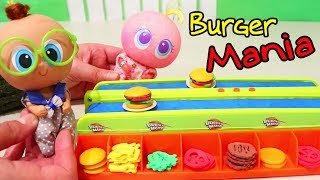 My Toy Babies Play Burger Mania Board Game  Toys and Dolls Fun for Kids  Sniffycat [upl. by Ynattib]