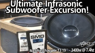 ULTIMATE Infrasonic Subwoofer Excursion Rockford Fosgate T3 19quot 3400w  74hz [upl. by Melodee]