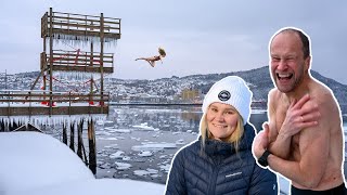 Teaching my dad DEATH DIVING in FREEZING water [upl. by Ynnot]