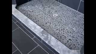 Porcelain Tile Walk in Shower Ideas Double Shower with pebble stone floor [upl. by Gefen]