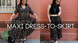 Thrifted Maxi Dress to Skirt DIY [upl. by Anitsyrk425]